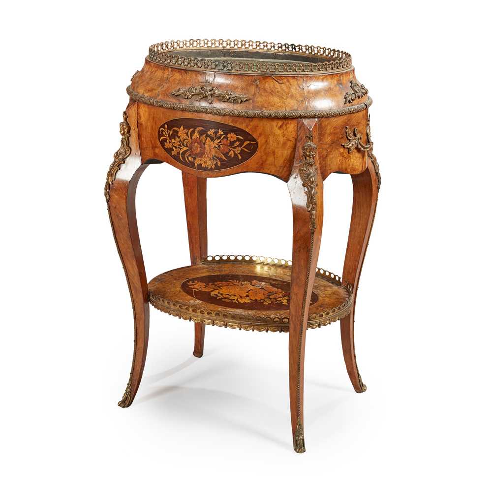 Appraisal: A LOUIS XV STYLE WALNUT MARQUETRY AND GILT METAL JARDINI