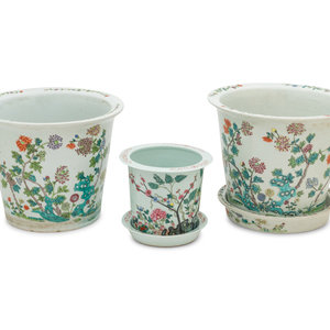 Appraisal: Three Chinese Famille Rose Porcelain Flowers Pots comprising a larger