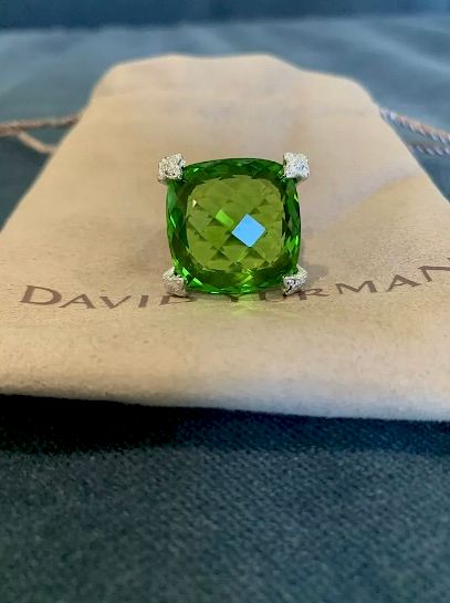 Appraisal: David Yurman Cushion Diamond Peridot Ring Sz David Yurman Cushion