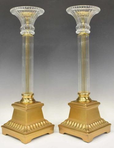 Appraisal: pair Contemporary gilt metal and glass candlesticks molded clear glass