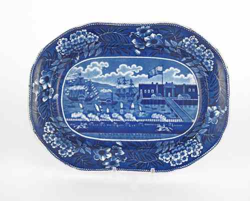 Appraisal: Historical blue Staffordshire platter th c depicting the Landing of