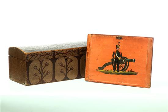 Appraisal: DECORATED BOX AND PAINTED PANEL American th century wood Small