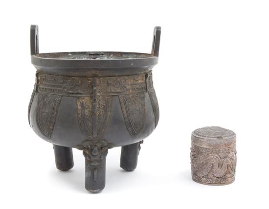 Appraisal: Sale Lot A Chinese Tripod Censer and a Covered Cylindrical