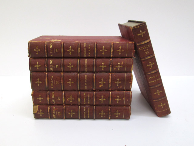 Appraisal: TWENTY-FIVE VOLUMES OF RUDYARD KIPLING writings bound with red half-calf