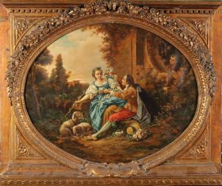 Appraisal: After Francois Boucher Oil on canvas the oval landscape with