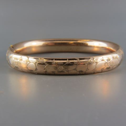 Appraisal: Victorian Gold-Filled Bangle Bracelet engraved floral wide grams