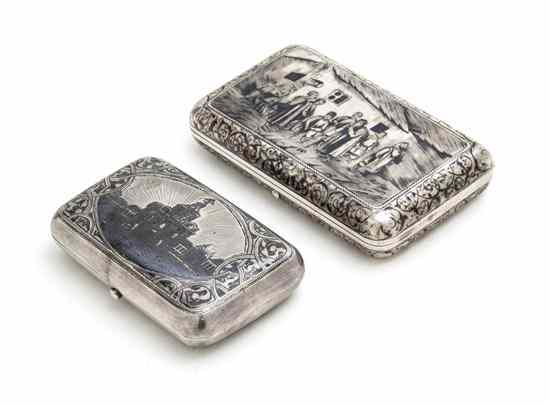 Appraisal: Two Russian Niello Silver Cigarette Cases Moscow each with B