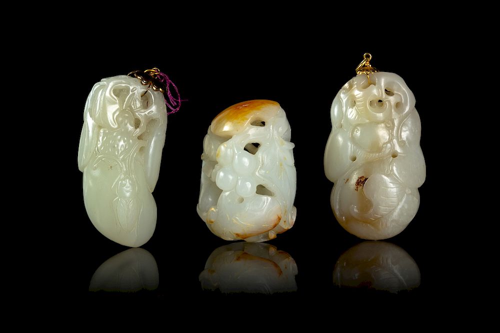 Appraisal: Three Pale Celadon Jade Carvings Largest length in cm Three