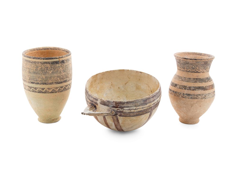 Appraisal: Three Cypriot Pottery Vessels Three Cypriot Pottery Vessels comprising a