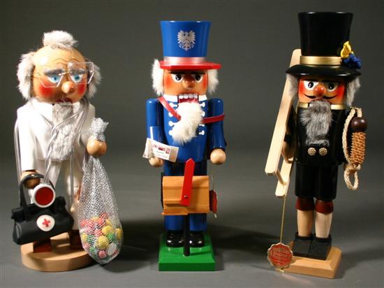 Appraisal: Three German Steinbach nutcrackers - Doctor Mailman Chimney Sweep Germany