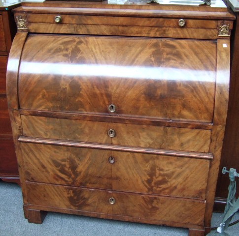 Appraisal: A mid th century mahogany gilt mounted cylinder bureau the