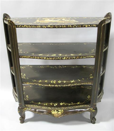 Appraisal: VICTORIAN STYLE CHINOISERIE PAINTED SHELF The four shaped shelves with