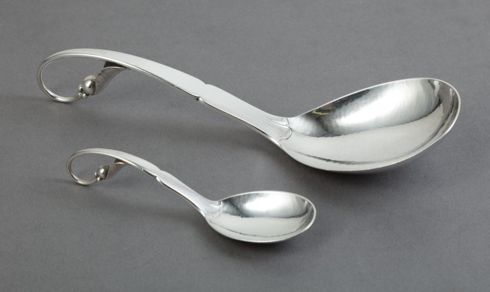 Appraisal: Two Georg Jensen Sterling Silver Serving Spoons Ornamental Pattern designed