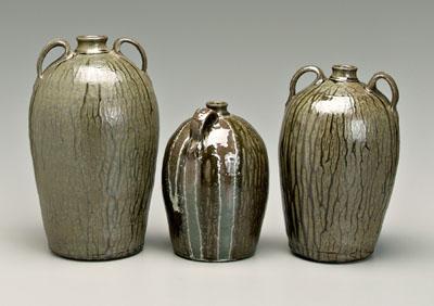 Appraisal: Three Matthew Hewell jugs Gillsville Georgia born stoneware with runny