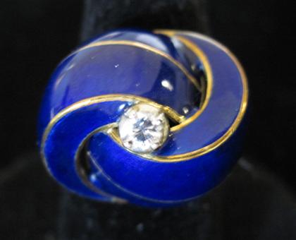 Appraisal: karat yellow enameled knot ringCobalt blue enamel over yellow gold