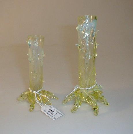 Appraisal: A pair of Victorian lemon and vaseline glass rustic spill