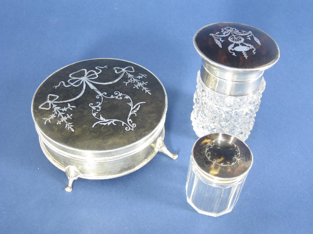 Appraisal: A George V silver and tortoiseshell mounted cut glass cylindrical