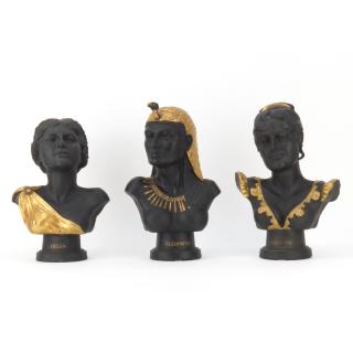 Appraisal: Three J Bromley Gilt and Black Basalt Ceramic Busts Includes