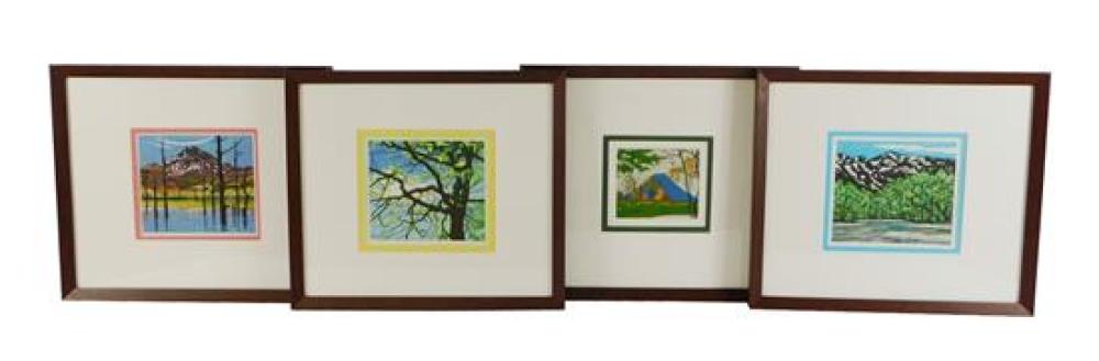 Appraisal: Four contemporary block prints matching frames with matting under glass