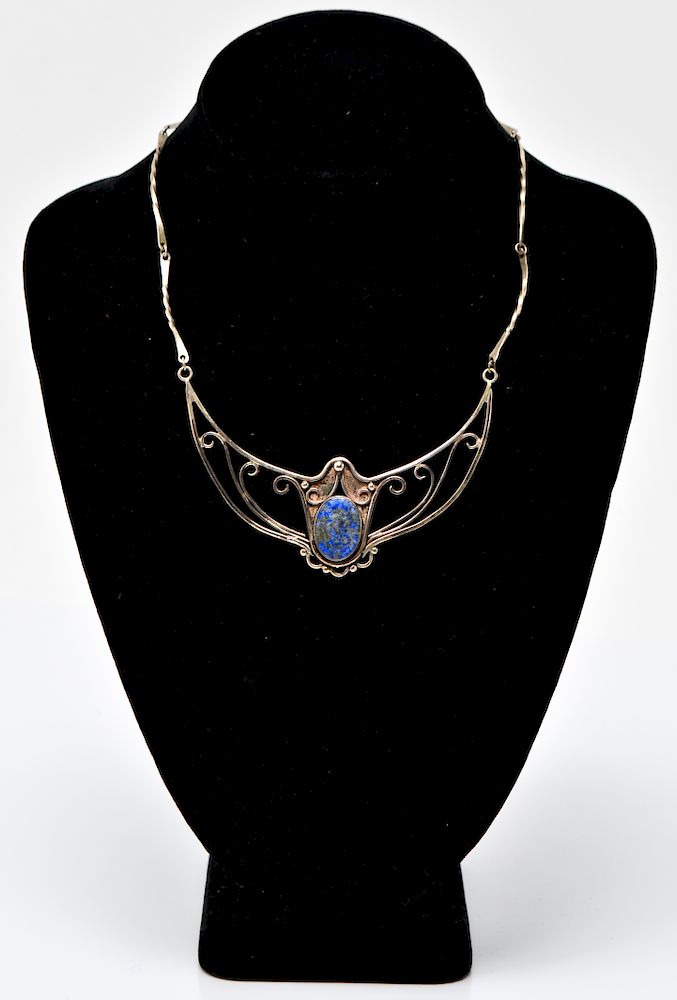 Appraisal: Art Nouveau Style Silver Lapis Lazuli Necklace Art Nouveau style