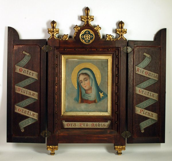 Appraisal: Icon of the Virgin Mary in blue veil and halo