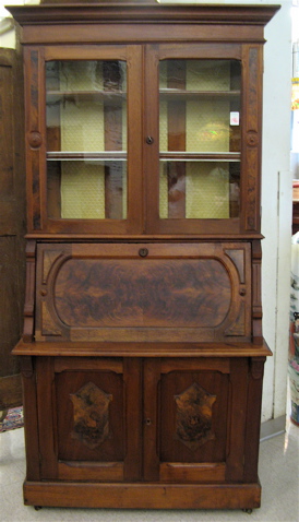 Appraisal: VICTORIAN WALNUT SECRETARY BOOKCASE American c - in three sections