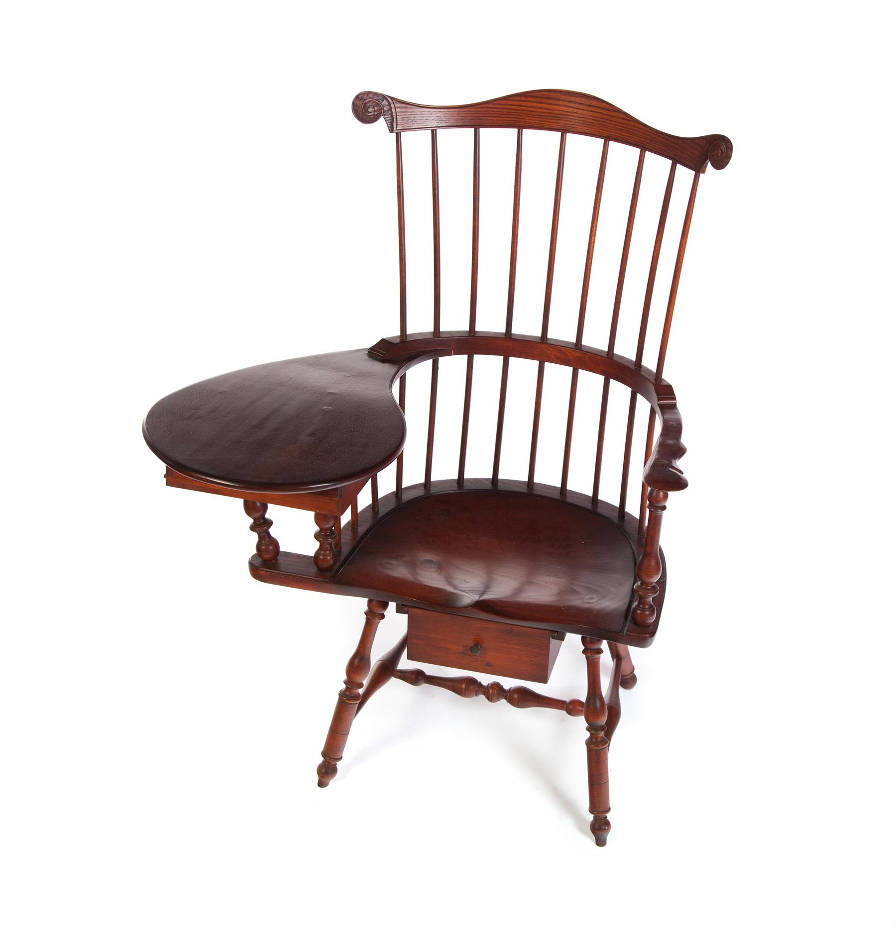 Appraisal: LABELED AND BRANDED D R DIMES FANBACK WINDSOR WRITING ARMCHAIR