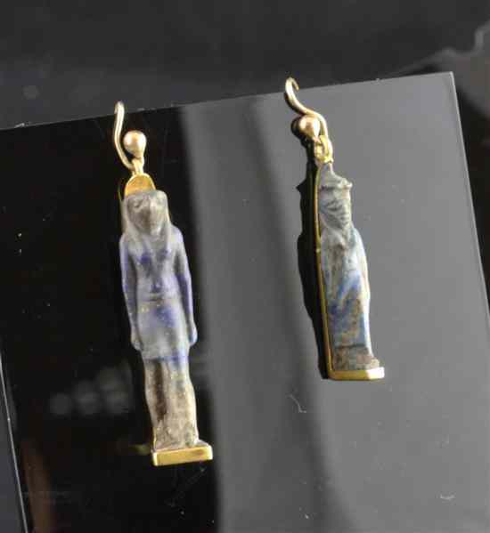 Appraisal: A pair of ancient Egyptian hardstone figures with later gold