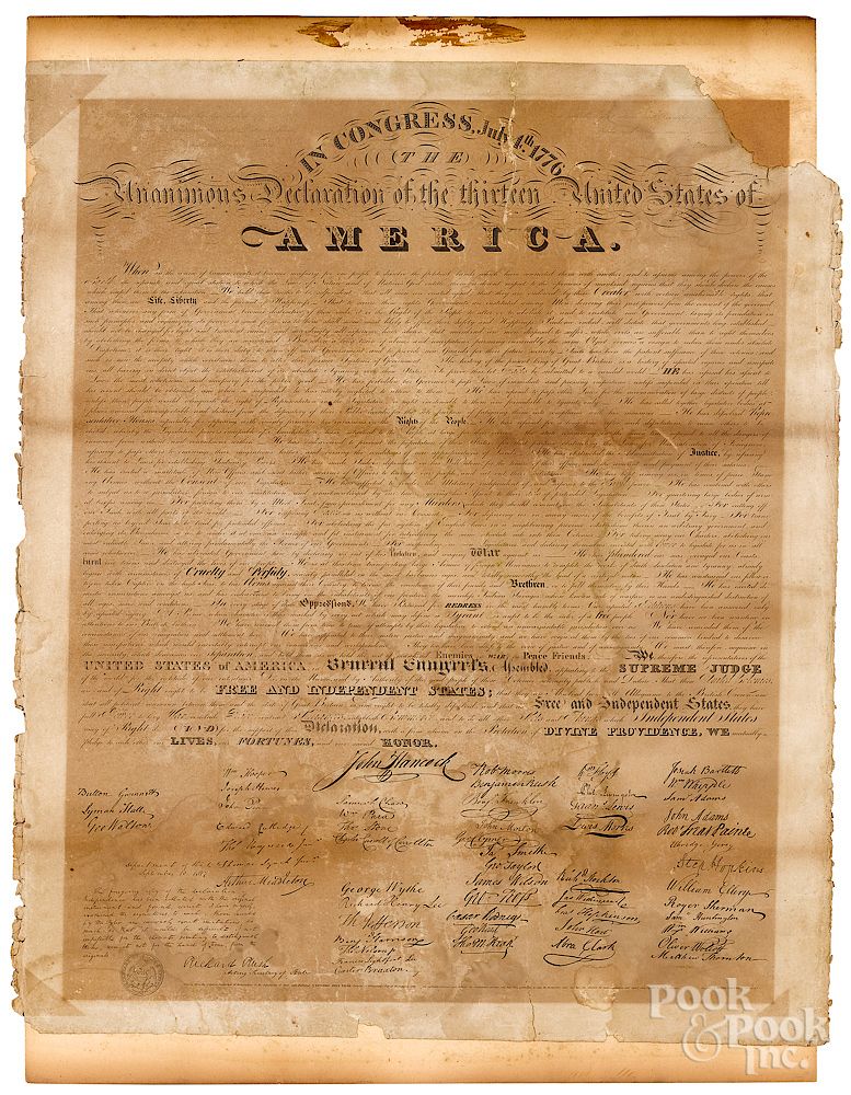 Appraisal: Declaration of Independence printed Declaration of Independence printed by Benjamin