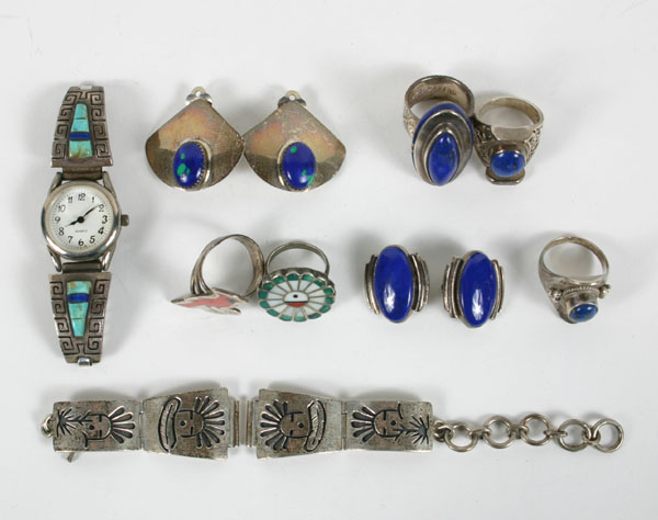 Appraisal: Native American sterling and lapis jewelry including two pairs of