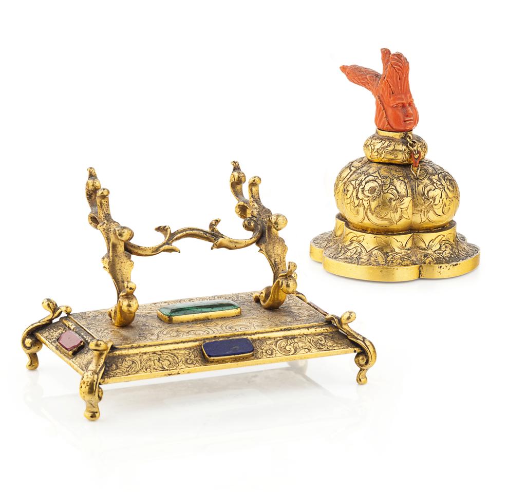 Appraisal: YFRENCH GILT METAL AND HARDSTONE MOUNTED DESK SET TH CENTURY