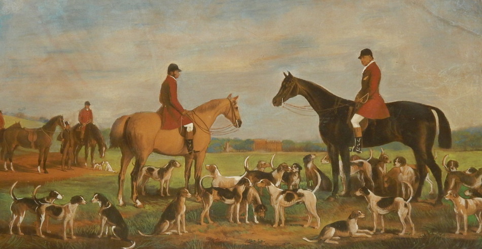 Appraisal: thC School Hunting scene with figures on horse back hounds