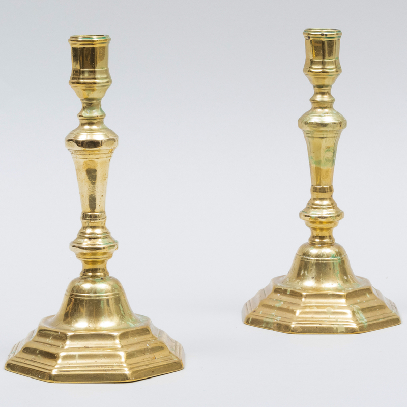 Appraisal: PAIR OF FRENCH BRASS CANDLESTICKS x in diam Condition Minor