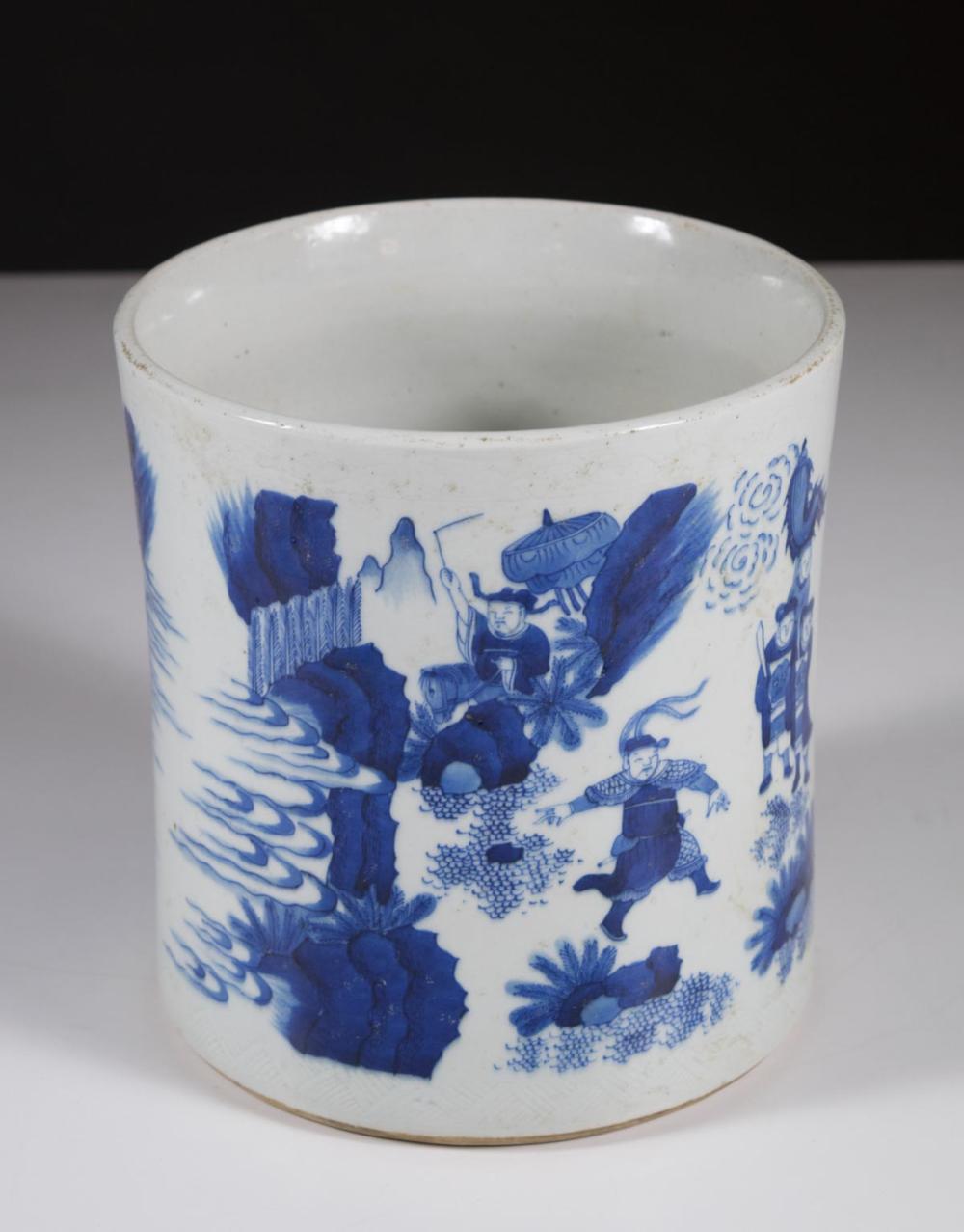 Appraisal: CHINESE BLUE AND WHITE PORCELAIN BRUSH POT Ming style hand