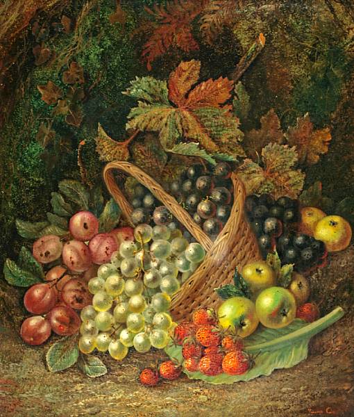 Appraisal: British School th Century Plums strawberries apples and grapes in