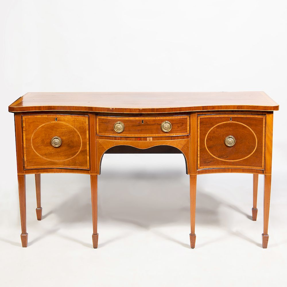 Appraisal: George III Inlaid Mahogany Serpentine-Fronted Sideboard Fitted with a central