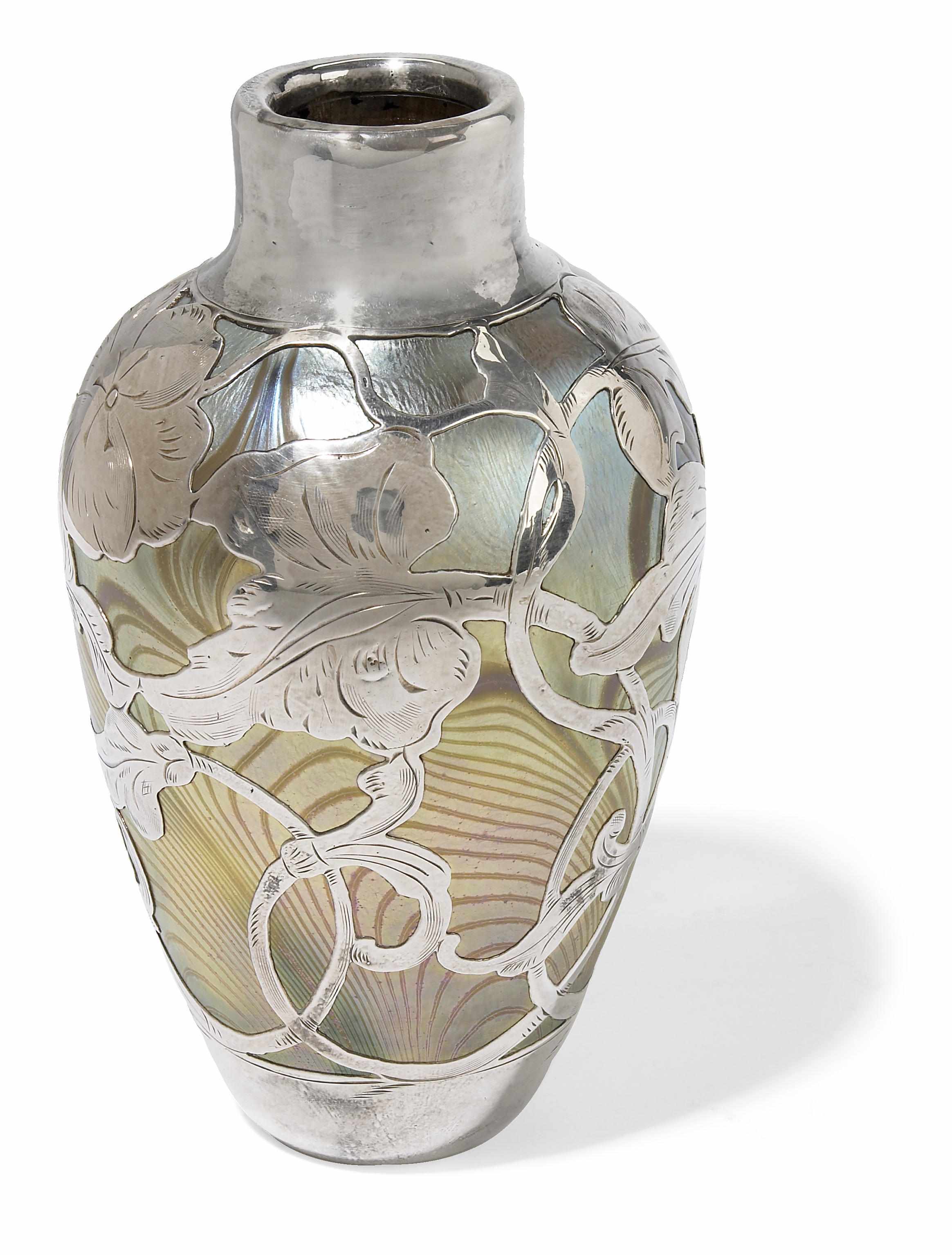 Appraisal: A fine silver overlaid Loetz iridescent glass vase circa the