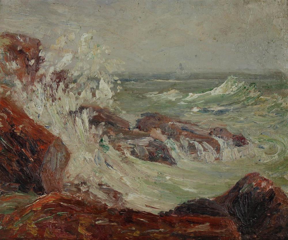 Appraisal: OSCAR ANDERSON AMERICAN - CRASHING WAVES Oil on canvas laid