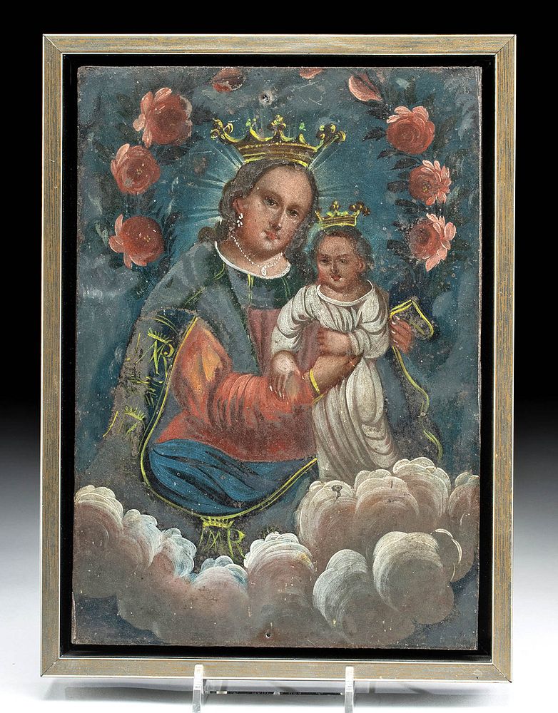 Appraisal: Framed Antique Mexican Retablo - Virgin Child Originally Listed At