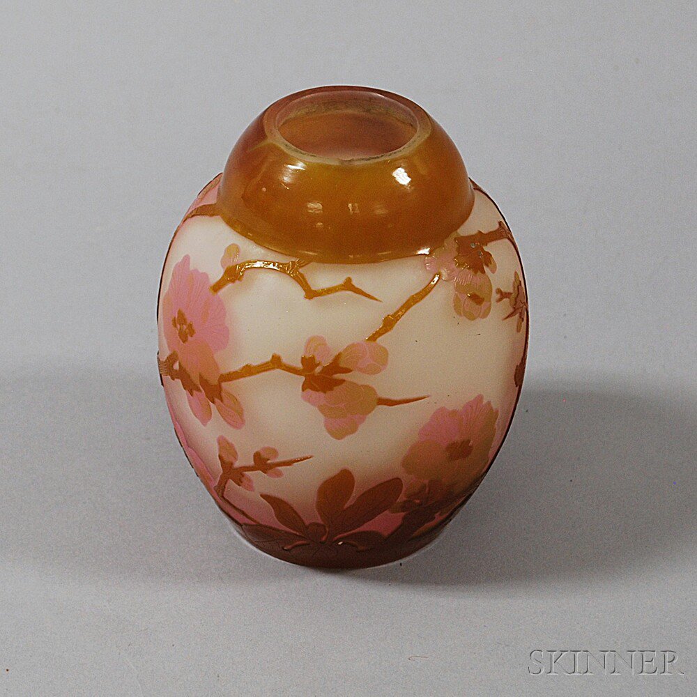 Appraisal: Cameo Glass Dogwood Vase with flat rim on bulbous base