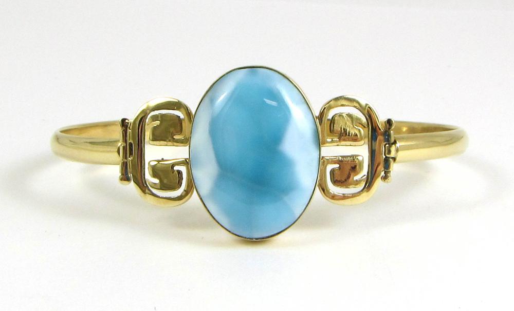 Appraisal: BLUE LARIMAR AND FOURTEEN KARAT GOLD BRACELET bangle design with