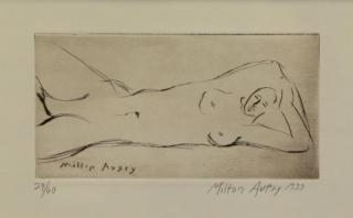 Appraisal: AVERY Milton Drypoint Etching Nude Reclining Pencil signed and dated