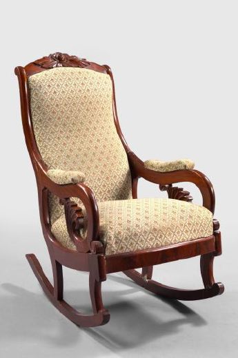 Appraisal: Late Classical-Style Mahogany and Walnut Lincoln Rocker the arched crest