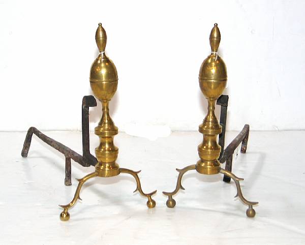 Appraisal: A pair of Federal double lemon brass andirons th century