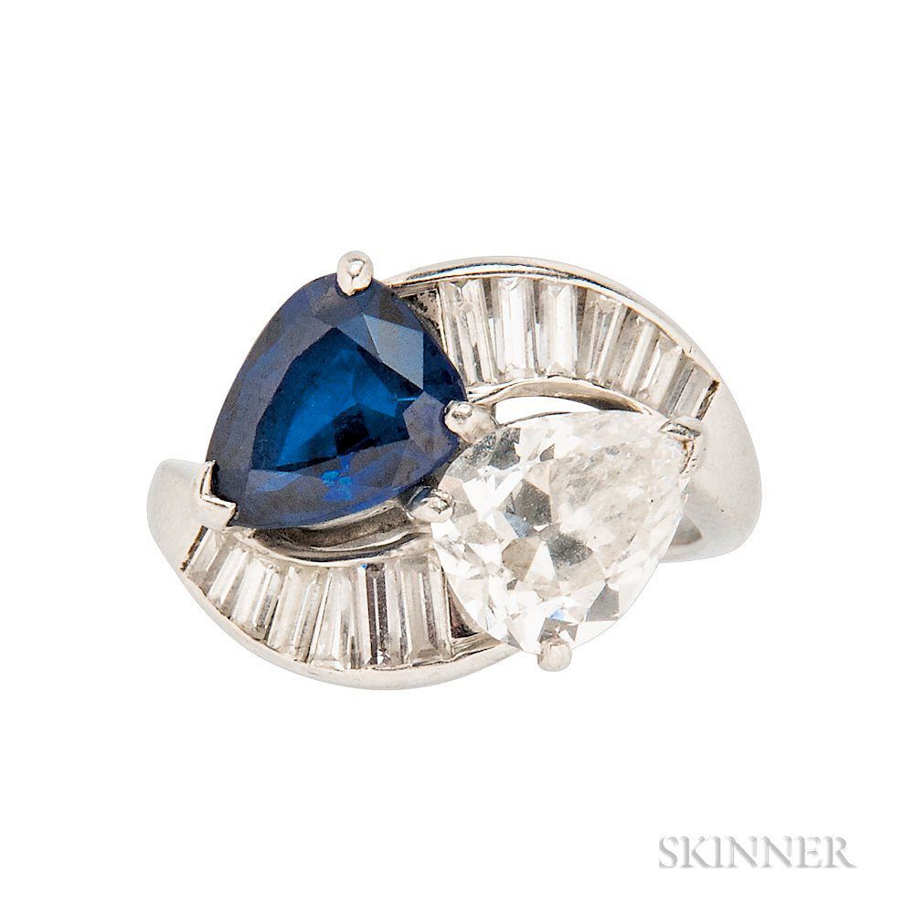 Appraisal: Platinum Sapphire and Diamond Bypass Ring Cartier Platinum Sapphire and