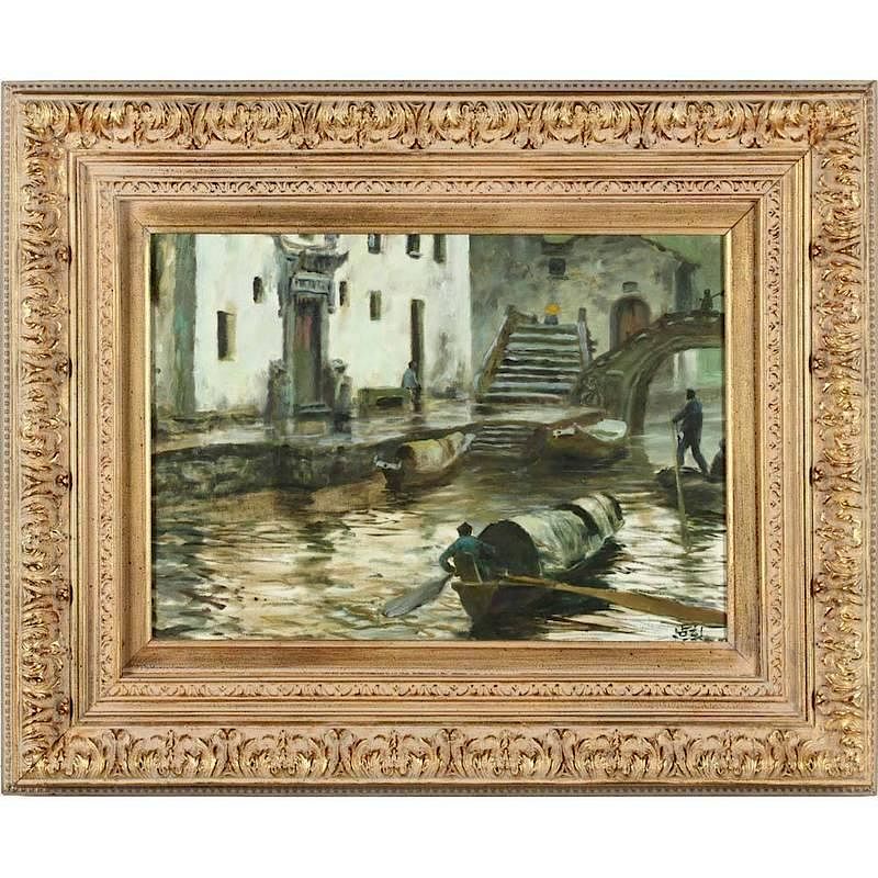 Appraisal: Xue Jian Xin Chinese Am b Canal Scene oil on