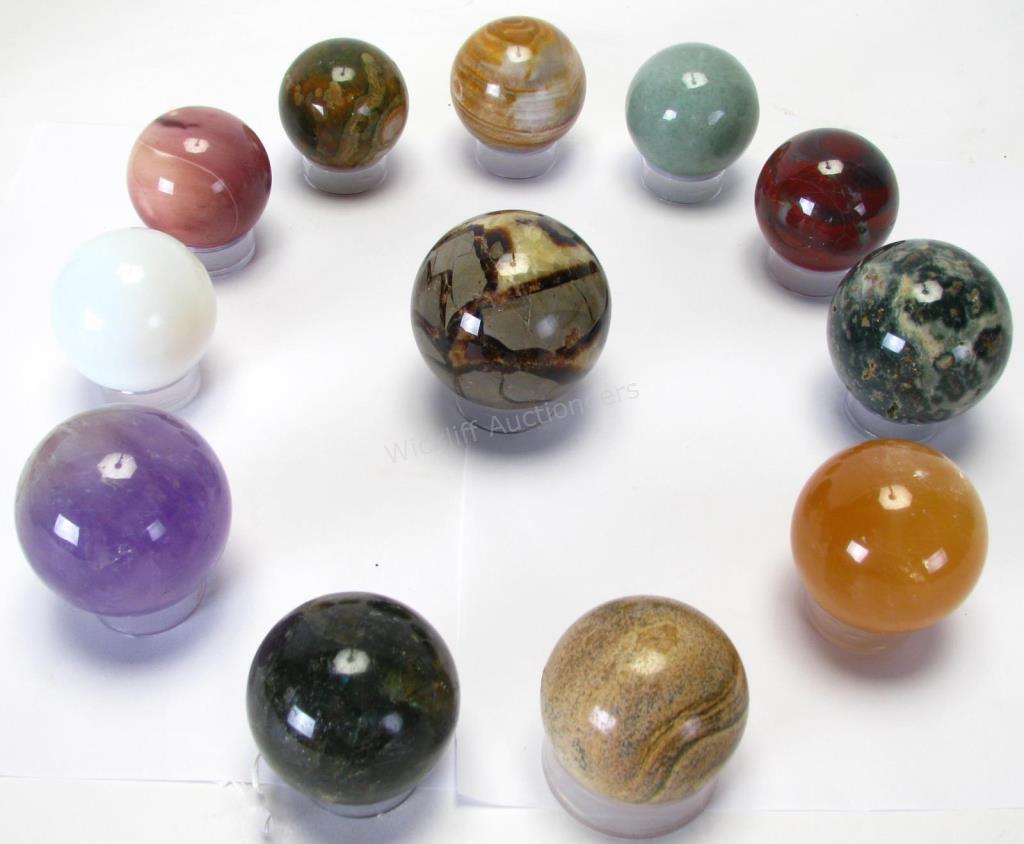 Appraisal: Collection of Polished Mineral Spheres total including Ocean Jasper Septarian