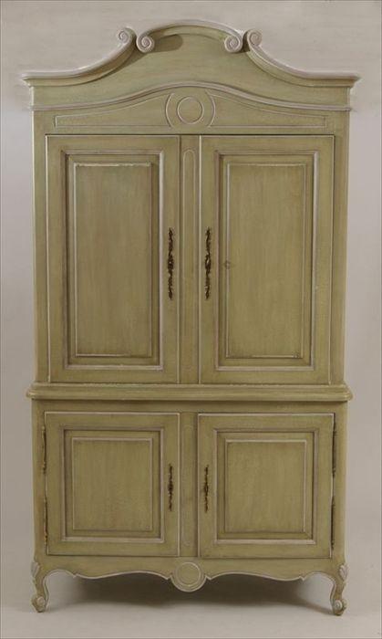 Appraisal: French Provincial-Style Green-Painted Armoire Deux Corps ft in x ft