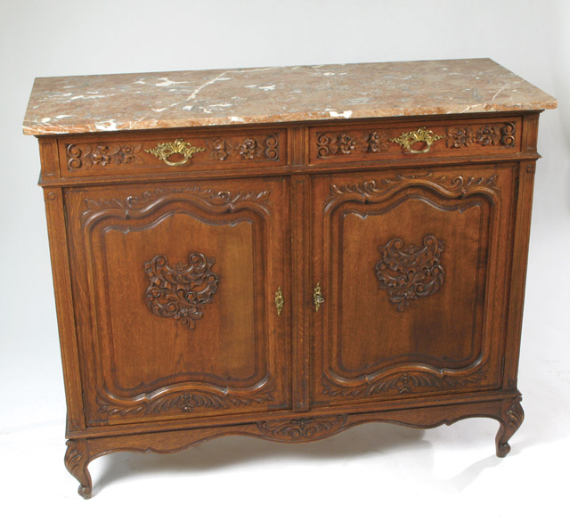 Appraisal: LOUIS XV STYLE CARVED OAK SIDE CABINET French th century