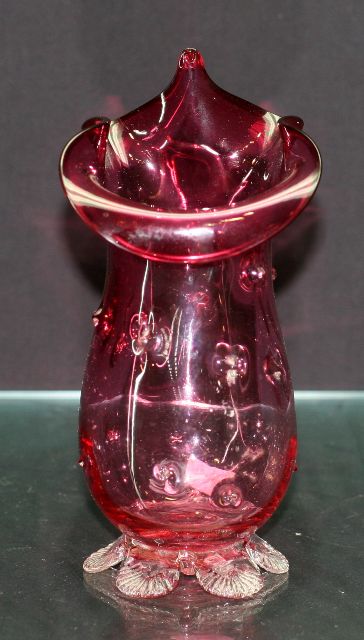 Appraisal: Victorian cranberry glass footed vase in Jack of the Pulpit